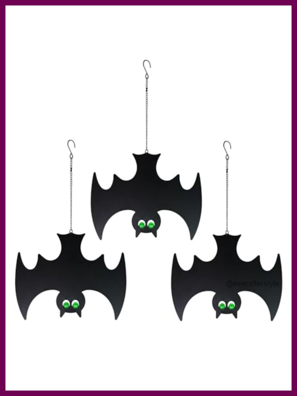 Halloween Metal Bats Hanging Decor Glowing Eyes Set of 3